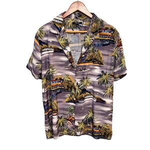 Vintage Karen Kane Instyle Hawaiian Shirt Size M Palm Tree Resort Button Down